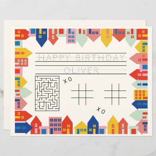Colorful Houses Birthday Activity Placemat (Front/Back)