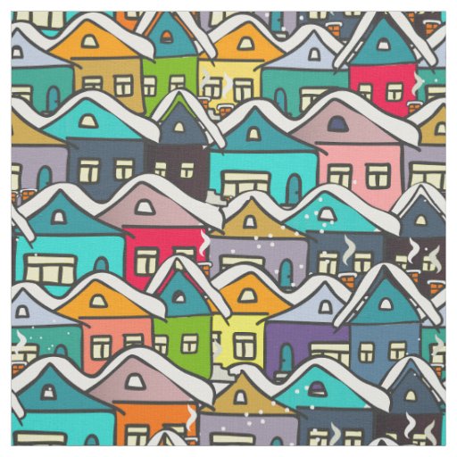 Colorful Houses In Winter Fabric