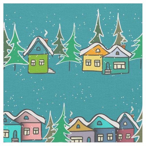 Colorful Houses In Winter Fabric