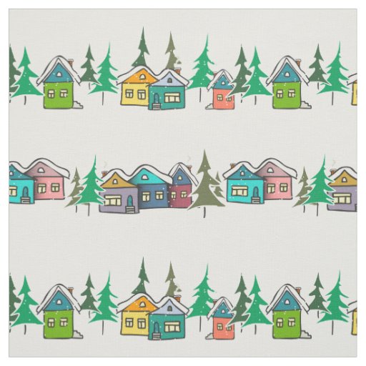 Colorful Houses In Winter Fabric