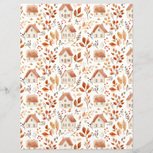 colorful Houses, leaves pattern scrapbook paper (Front)