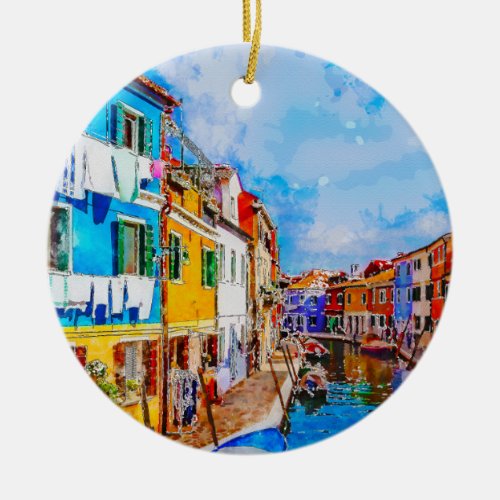 Colorful houses on Burano Venice Italy Ceramic Ornament