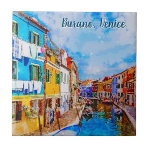 Colorful houses on Burano, Venice, Italy. Ceramic Tile