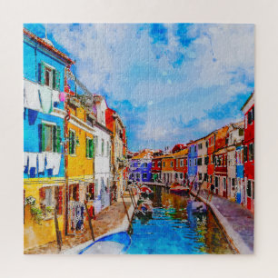 Colorful houses on Burano, Venice, Italy. Jigsaw Puzzle