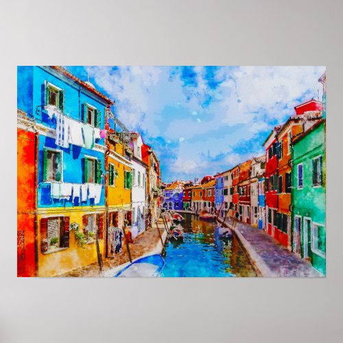 Colorful houses on Burano Venice Italy Poster