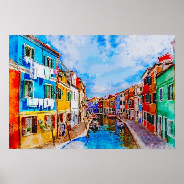 Colorful houses on Burano, Venice, Italy. Poster (Front)