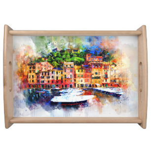 Colorful Houses on the Lake Serving Tray