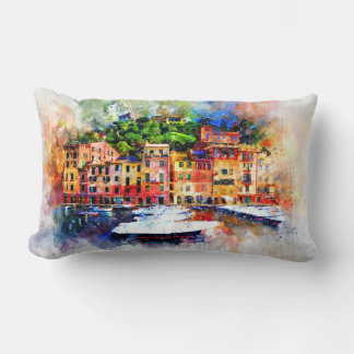 Colorful Houses on the Lake  Throw Pillow