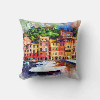 Colorful Houses on the Lake  Throw Pillow