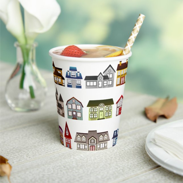 Colorful Houses Open House House Warming Paper Cups (Insitu)
