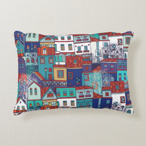 Colorful houses vintage seamless pattern accent pillow