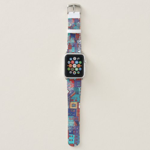 Colorful houses vintage seamless pattern apple watch band