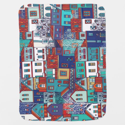 Colorful houses vintage seamless pattern baby blanket