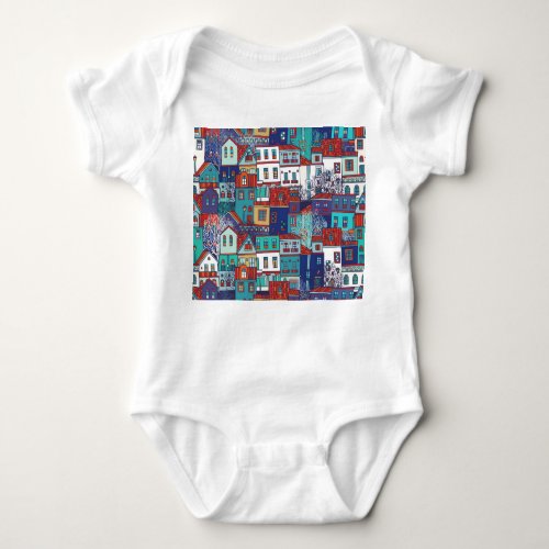 Colorful houses vintage seamless pattern baby bodysuit