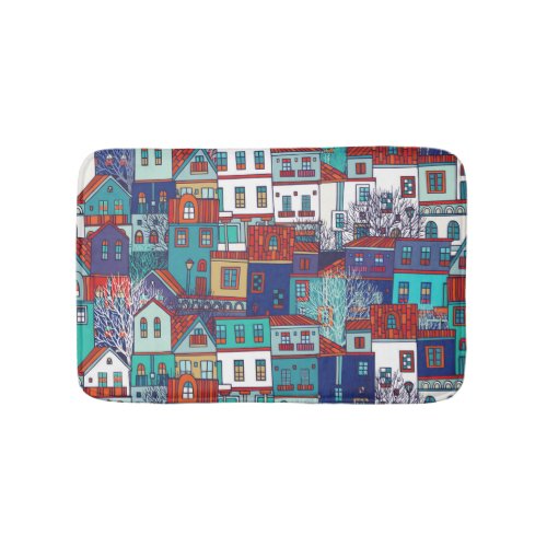 Colorful houses vintage seamless pattern bath mat