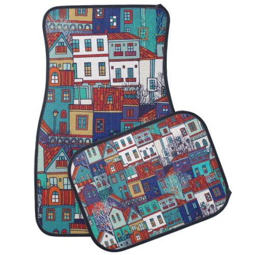 Colorful houses vintage seamless pattern car floor mat