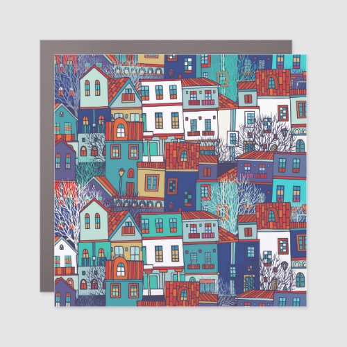Colorful houses vintage seamless pattern car magnet