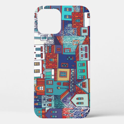 Colorful houses vintage seamless pattern iPhone 12 case