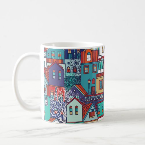 Colorful houses vintage seamless pattern coffee mug