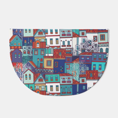 Colorful houses vintage seamless pattern doormat