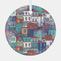 Colorful houses: vintage seamless pattern. glass ornament