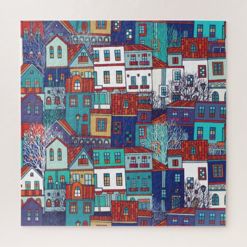 Colorful houses vintage seamless pattern jigsaw puzzle