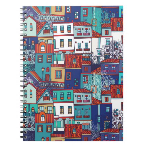 Colorful houses vintage seamless pattern notebook