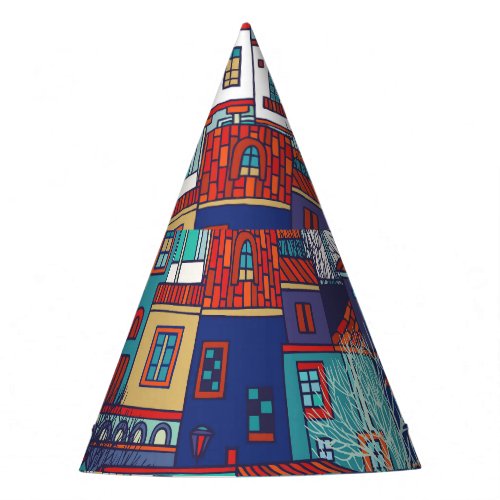 Colorful houses vintage seamless pattern party hat
