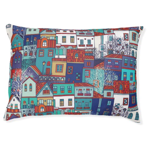Colorful houses vintage seamless pattern pet bed