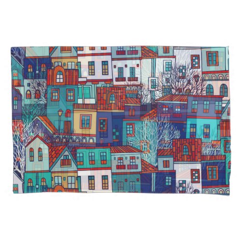 Colorful houses vintage seamless pattern pillow case