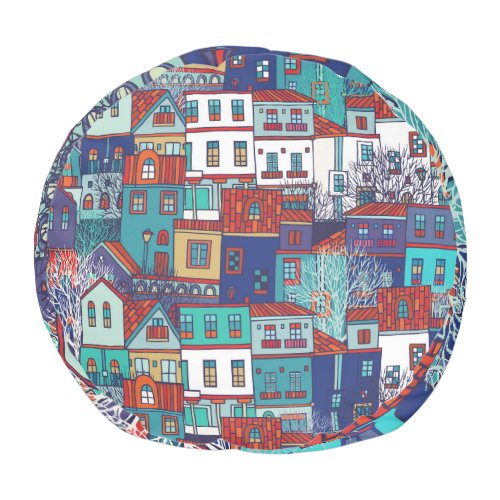 Colorful houses vintage seamless pattern pouf