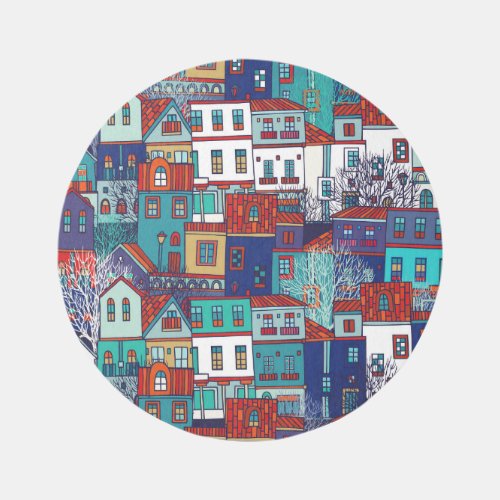 Colorful houses vintage seamless pattern rug