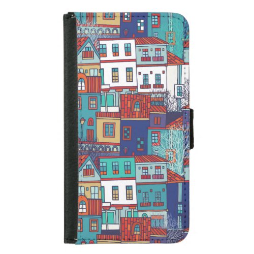 Colorful houses vintage seamless pattern samsung galaxy s5 wallet case