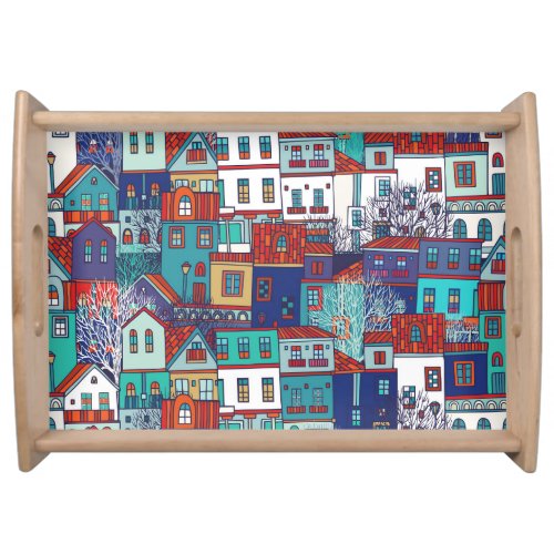 Colorful houses vintage seamless pattern serving tray