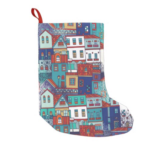 Colorful houses vintage seamless pattern small christmas stocking