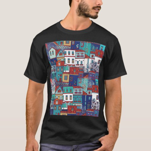 Colorful houses vintage seamless pattern T_Shirt