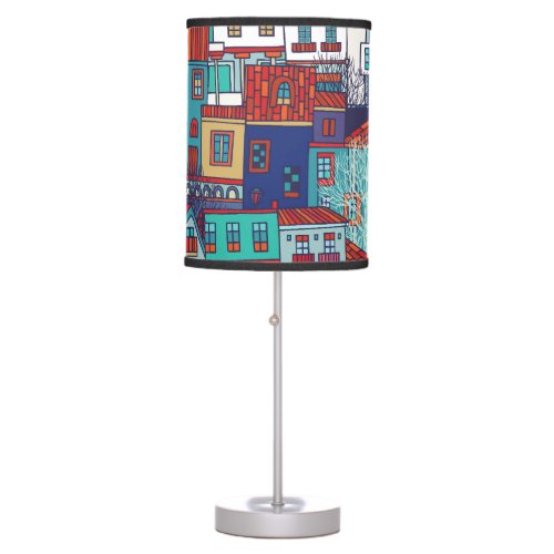 Colorful houses vintage seamless pattern table lamp