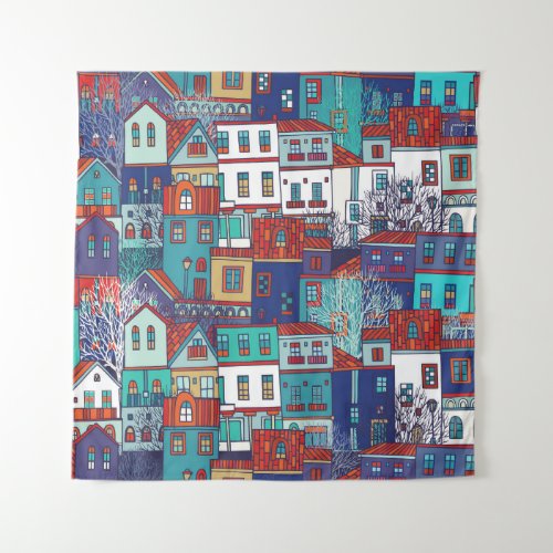 Colorful houses vintage seamless pattern tapestry