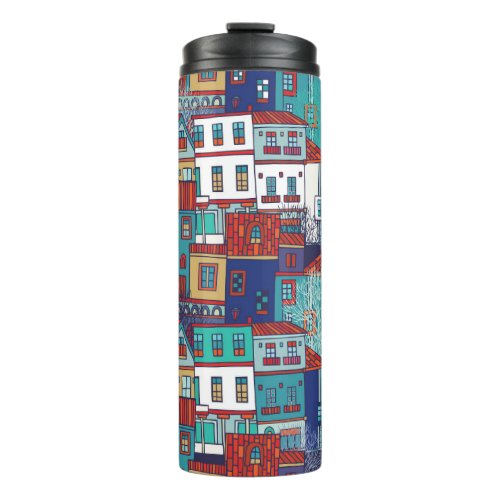 Colorful houses vintage seamless pattern thermal tumbler