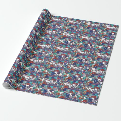 Colorful houses vintage seamless pattern wrapping paper