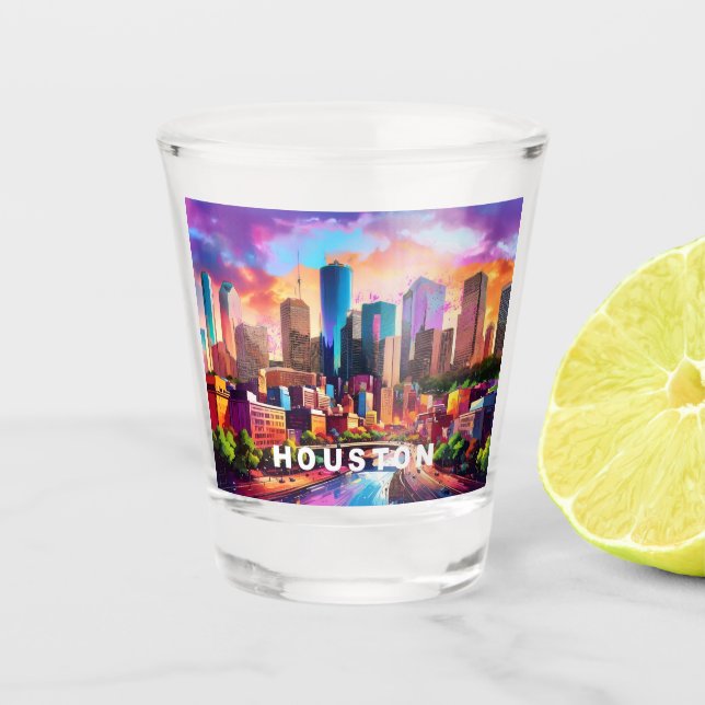 Colorful Houston Skyline Abstract Art Shot Glass (Front)