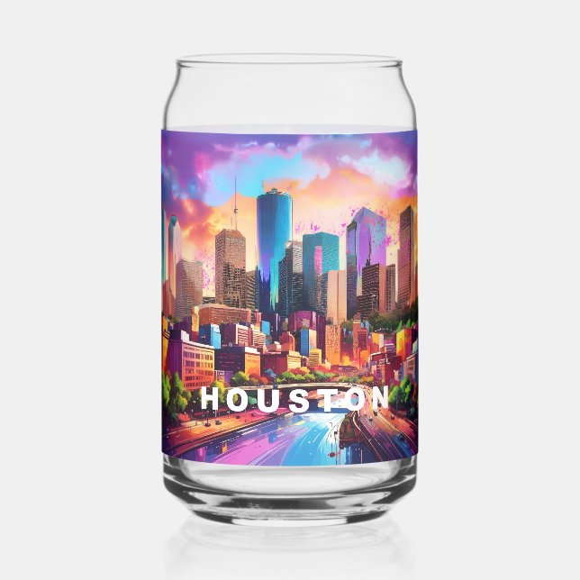 Colorful Houston Skyline Can Glass (Back)