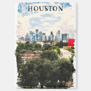 Colorful Houston Texas Travel Watercolor Magnet