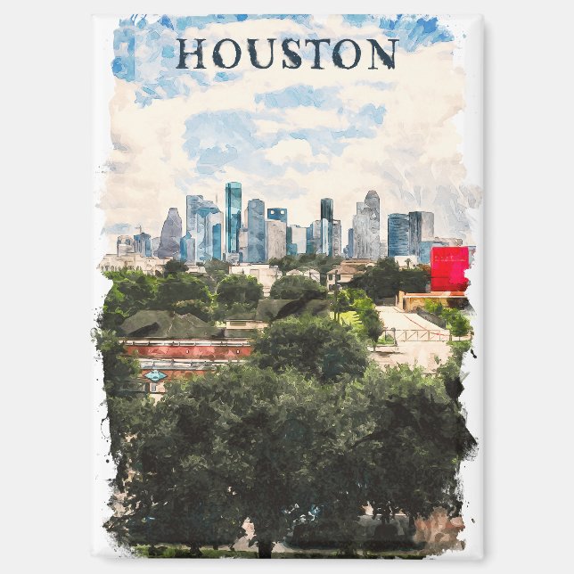 Colorful Houston Texas Travel Watercolor Magnet (Front)