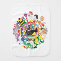 colorful hue circle gradation with black and white burp cloth