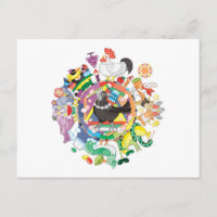 colorful hue circle gradation with black and white postcard