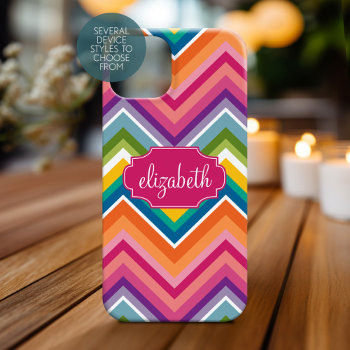 Colorful Huge Chevron Pattern With Name Iphone 15 Case by icases at Zazzle