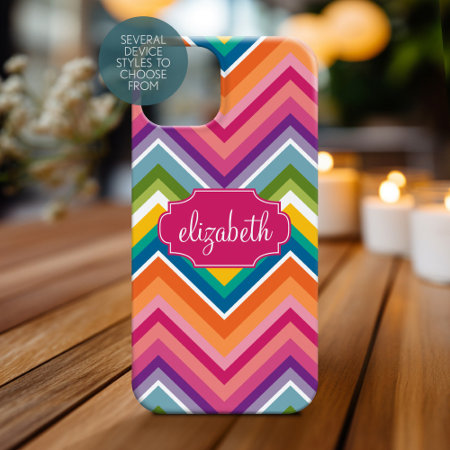 Colorful Huge Chevron Pattern With Name Iphone 15 Pro Max Case