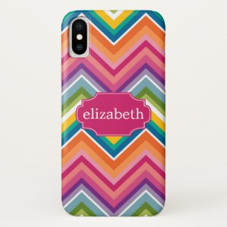 Colorful Huge Chevron Pattern with name iPhone X Case