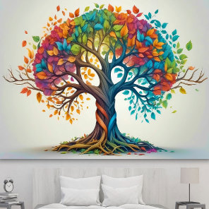 Colorful Human Brain Tree Falling Leaves Emotions Poster